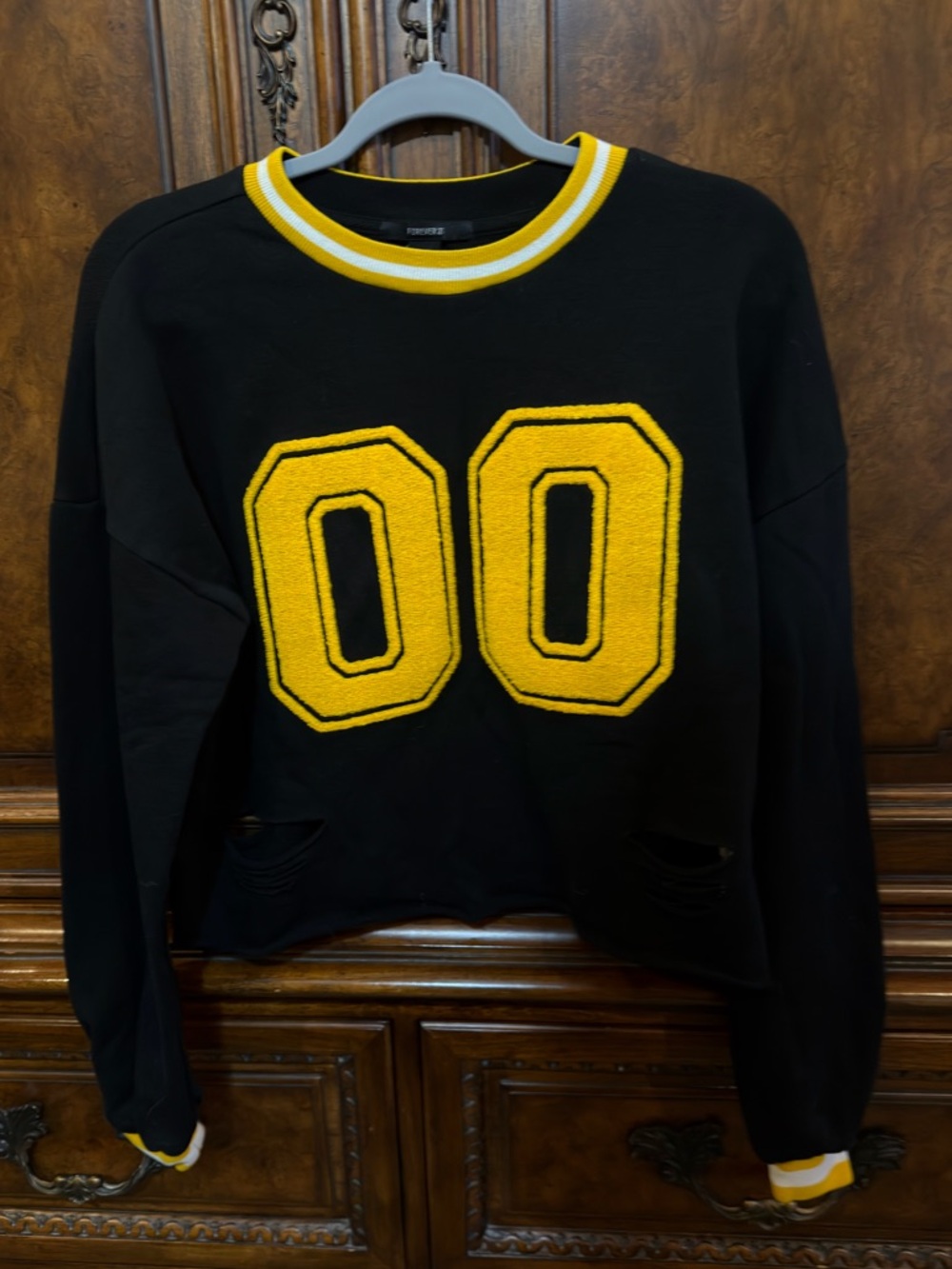 Forever 21 Black Crewneck Sweater with Yellow Number Patch